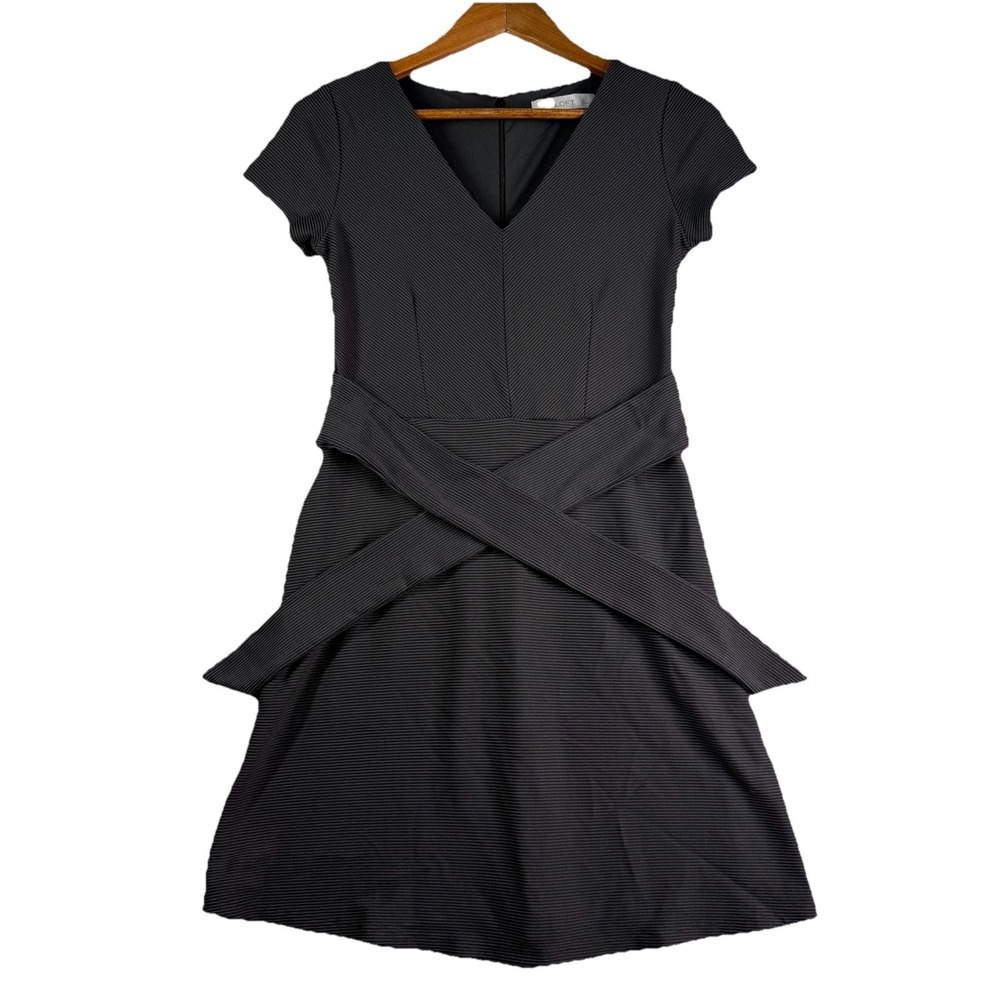 LOFT Fit and Flare Petite Dress Women's 4P Black Grey Stripes Side Pockets